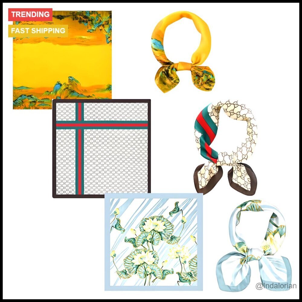 Satin Square Scarf Set Boho Headbands Hair Accessories Silk Bandana Neck Scarf